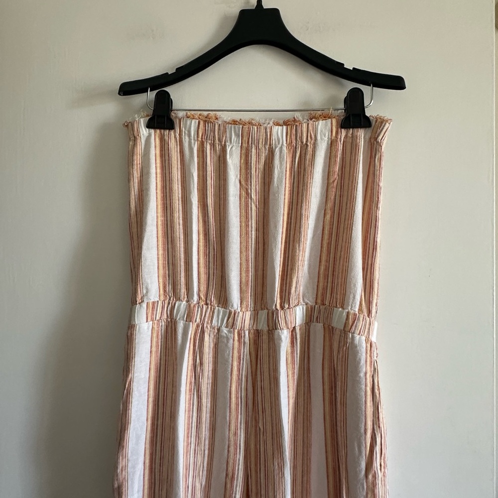 Anthropologie Cloth & Stone Orange/White Striped Frayed Hem Strapless Jumpsuit - Picture 4 of 7